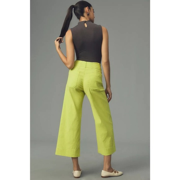 NWD Anthropologie Maeve The Colette Wide Leg Crop Pants Size 31 CHARTREUSE - Picture 3 of 13